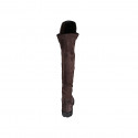 Woman's knee-high boot with half zipper in brown suede and elastic material heel 3 - Available sizes:  43