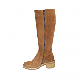 Bottes pour femmes en daim cognac avec fermeture éclair talon 5 - Pointures disponibles:  32 2