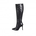 Bottes à bout pointu pour femmes en cuir noir avec fermeture éclair talon 10 - Pointures disponibles:  33, 34