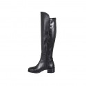 Woman's boot with half zipper and squared tip in black leather and elastic material heel 4 - Available sizes:  32, 33