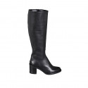 Woman's boot with zipper in black leather block heel 6 - Available sizes:  32