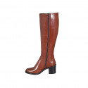 Woman's boot with zipper in cognac brown leather with heel 6 - Available sizes:  33, 42, 43, 44