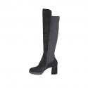 Woman's knee-high boot in black suede and elastic fabric with half zipper heel 7 - Available sizes:  32, 33, 34, 35, 42, 43, 44, 45