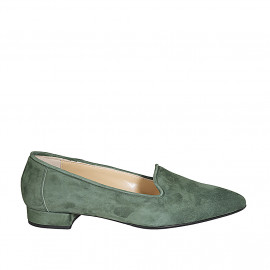 Mocasín a punta para mujer en gamuza verde tacon 2 - Tallas disponibles:  44, 45