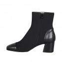 Woman's ankle boot in black elastic fabric and leather with zipper heel 6 - Available sizes:  32, 33, 43, 44, 45