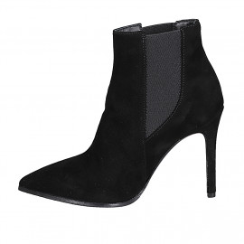 Woman's pointy ankle boot with elastic bands in black suede heel 10 - Available sizes:  33, 43, 46 2