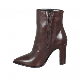 Woman's pointy ankle boot with zipper in dark brown leather heel 10 - Available sizes:  42 2