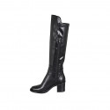 Woman's boot with half zipper in black leather and elastic material heel 6 - Available sizes:  32, 33