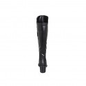 Woman's boot with half zipper in black leather and elastic material heel 6 - Available sizes:  32, 33