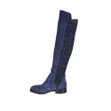 Woman's knee-high boot in blue suede and elastic material heel 3 - Available sizes:  34