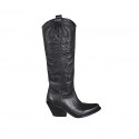 Bota tejana para mujer con cremallera y bordado en piel negra tacon 7 - Tallas disponibles:  33, 34