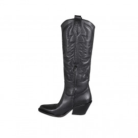 Bota tejana para mujer con cremallera y bordado en piel negra tacon 7 - Tallas disponibles:  33, 34 2
