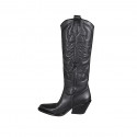 Bota tejana para mujer con cremallera y bordado en piel negra tacon 7 - Tallas disponibles:  33, 34