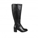 Woman's boot with elastic and zipper in black leather heel 6 - Available sizes:  32, 33