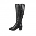 Woman's boot with elastic and zipper in black leather heel 6 - Available sizes:  32, 33