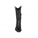Bottes Texan pour femmes avec demi fermeture éclair et broderie en cuir noir talon 5 - Pointures disponibles:  34