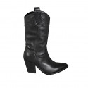 Bottes Texan pour femmes avec demi fermeture éclair et broderie en cuir noir talon 8 - Pointures disponibles:  32, 33, 43, 44