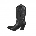 Bottes Texan pour femmes avec demi fermeture éclair et broderie en cuir noir talon 8 - Pointures disponibles:  32, 33, 43, 44