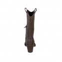 Bottes Texan pour femmes avec demi fermeture éclair et broderie en cuir marron talon 8 - Pointures disponibles:  32