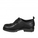 Zapato Oxford con cordones y puntera para mujer en piel negra tacon 3 - Tallas disponibles:  45