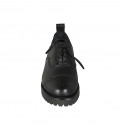 Zapato Oxford con cordones y puntera para mujer en piel negra tacon 3 - Tallas disponibles:  45