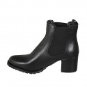 Woman's ankle boot with elastic bands in black leather heel 5 - Available sizes:  32, 33, 35, 43, 45