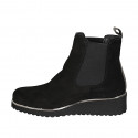 Woman's ankle boot with elastic in black suede and grey laminated leather wedge heel 4 - Available sizes:  33, 35, 42
