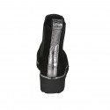 Woman's ankle boot with elastic in black suede and grey laminated leather wedge heel 4 - Available sizes:  33, 35, 42