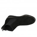 Woman's ankle boot with elastic in black suede and grey laminated leather wedge heel 4 - Available sizes:  33, 35, 42