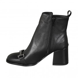 Botines a punta cuadrada para mujer con cremallera y accesorio en piel negra tacon 6 - Tallas disponibles:  32, 33, 43, 45 2