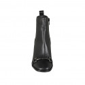 Woman's squared tip ankle boot with zipper and accessory in black leather heel 6 - Available sizes:  32, 33, 43, 45