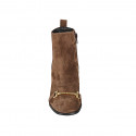 Woman's squared tip ankle boot with zipper and accessory in brown suede heel 6 - Available sizes:  42, 45
