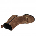 Woman's squared tip ankle boot with zipper and accessory in brown suede heel 6 - Available sizes:  42, 45