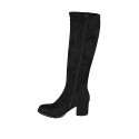 Woman's knee-high boot in black suede and elastic material with zipper heel 5 - Available sizes:  32, 33, 34
