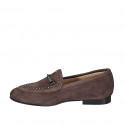 Mocassin pour femmes avec goujons et accessoire en daim taupe talon 1 - Pointures disponibles:  32, 35, 42, 43, 44
