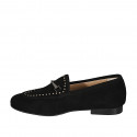Mocassin pour femmes avec goujons et accessoire en daim noir talon 1 - Pointures disponibles:  32, 33, 35, 42, 43, 45, 46