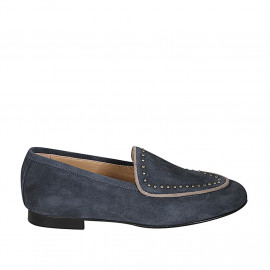 Mocassin pour femmes avec goujons en daim bleu talon 1 - Pointures disponibles:  32, 35, 42, 43, 46