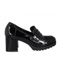 Mocassin pour femmes en cuir verni noir talon 6 - Pointures disponibles:  44