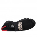 Woman's highfronted shoe with accessory in black, spotted and red suede and black elastic fabric heel 4 - Available sizes:  33, 45