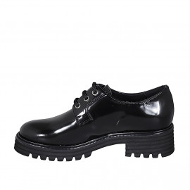 Chaussure derby à lacets pour femmes en cuir brossé noir talon 4 - Pointures disponibles:  35, 44, 45 2
