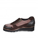 Scarpa stringata con cerniere da donna in pelle, camoscio e vernice marrone zeppa 4 - Misure disponibili: 32, 45