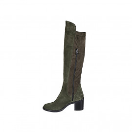 Stivale da donna in camoscio ed elasticizzato verde con mezza cerniera tacco 6 - Misure disponibili: 32, 45 2