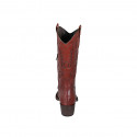 Woman's Texan boot with half zipper and embroidery in cognac brown leather heel 5 - Available sizes:  32, 33, 45