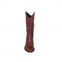 Woman's Texan boot with half zipper and embroidery in cognac brown leather heel 5 - Available sizes:  32, 33, 45