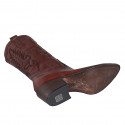 Woman's Texan boot with half zipper and embroidery in cognac brown leather heel 5 - Available sizes:  32, 33, 45