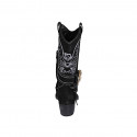 Bottes Texan pour femmes avec demi fermeture éclair, boucle avec strass et broderie blanc en daim noir talon 5 - Pointures disponibles:  32, 33, 34, 45