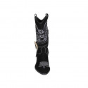 Bottes Texan pour femmes avec demi fermeture éclair, boucle avec strass et broderie blanc en daim noir talon 5 - Pointures disponibles:  32, 33, 34, 45
