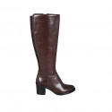 Woman's boot with elastic and zipper in brown leather heel 6 - Available sizes:  42, 43