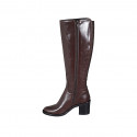 Woman's boot with elastic and zipper in brown leather heel 6 - Available sizes:  42, 43