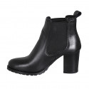 Woman's ankle boot in black leather with elastic bands heel 7 - Available sizes:  35, 43